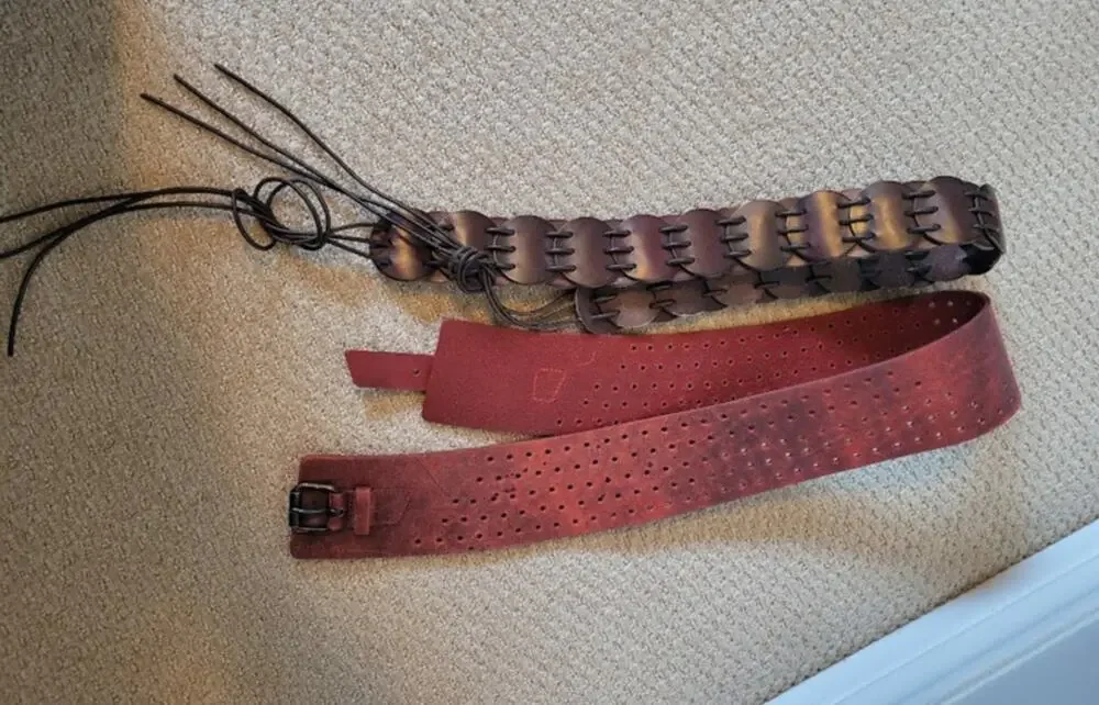 2 Vtg Leather Belts Boho 90s Women's Med or Large Red Brown